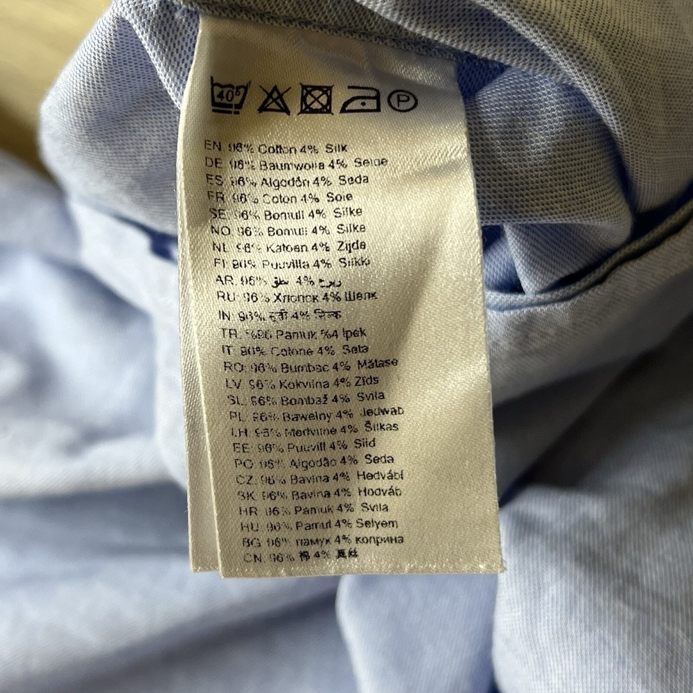 Eton Slim Casual Button Up Shirt Cotton Silk Blend Blue Mens Size Medium 15 1/2 - Picture 6 of 13
